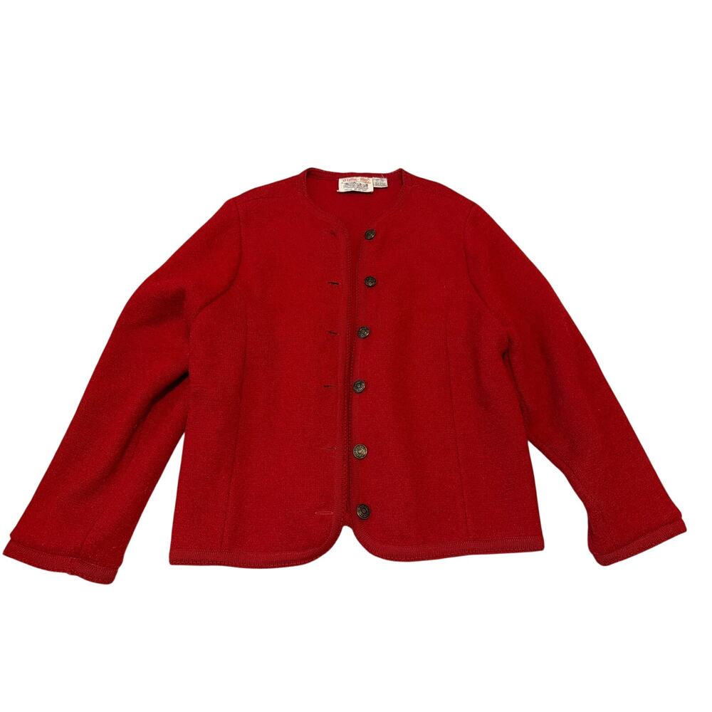 Vintage TALLY-HO Womens Red Cardigan Sweater Jacket 100% Wool Size XL